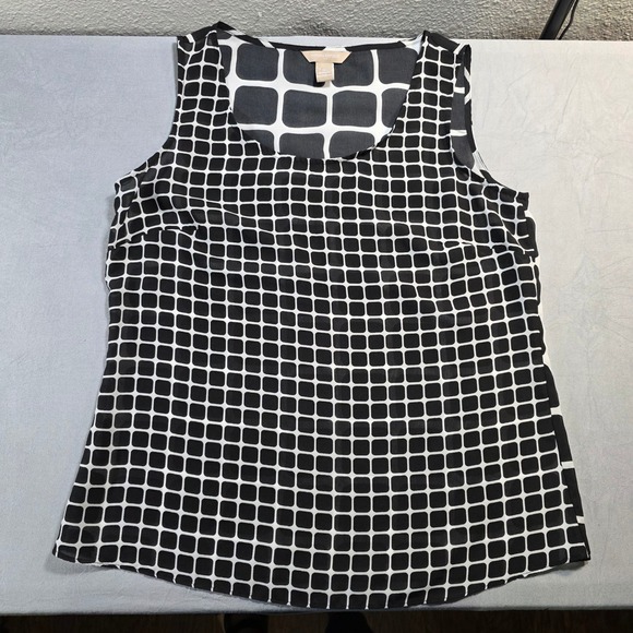 Banana Republic Tops - Banana Republic Womens Black White Geometric‎ Grid Sleeveless Sheer Blouse Top M